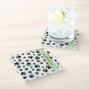 Posavasos De Vidrio Patrón de traza, garras de perro, negro y blanco,