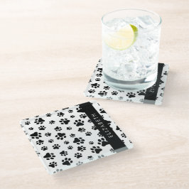 Posavasos De Vidrio Patrón de traza, garras de perro, negro y blanco,