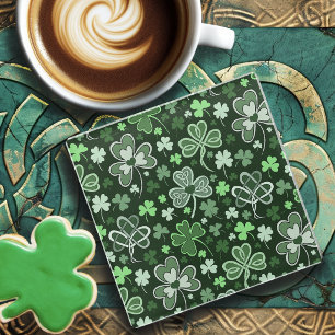 Posavasos De Vidrio Patrón de Trébol Celta Corazones Irlandeses Verdes