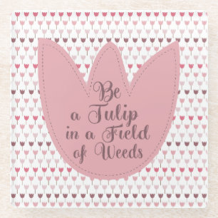 Posavasos De Vidrio Patrón de tulipanes rosados simple