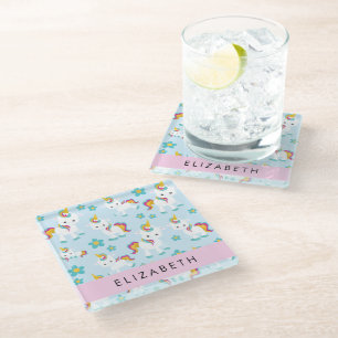 Posavasos De Vidrio Patrón De Unicornios, Unicornios Cutos, Su Nombre