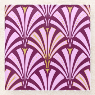 Posavasos De Vidrio Patrón de ventilador Art Deco - orquídea y púrpura