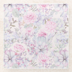 Posavasos De Vidrio Patrón de verano de suculento Ilustracion floral r