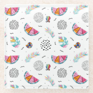 Posavasos De Vidrio Patrón de verano tropical estilo Memphis