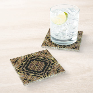 Posavasos De Vidrio Patrón de vidrio estilo geométrico de oro negro Ar