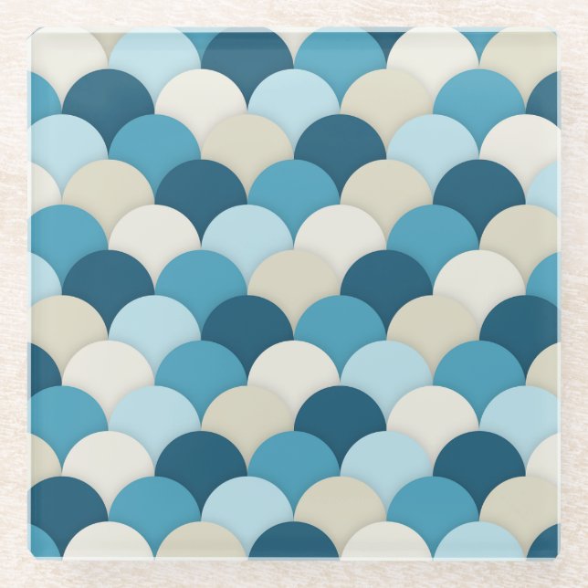 Posavasos De Vidrio Patrón de vieira de sirena azul Náutica moderna (Anverso)