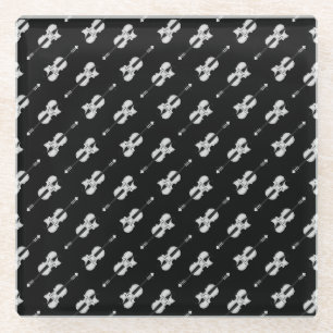 Posavasos De Vidrio Patrón de violín - Blanco y negro