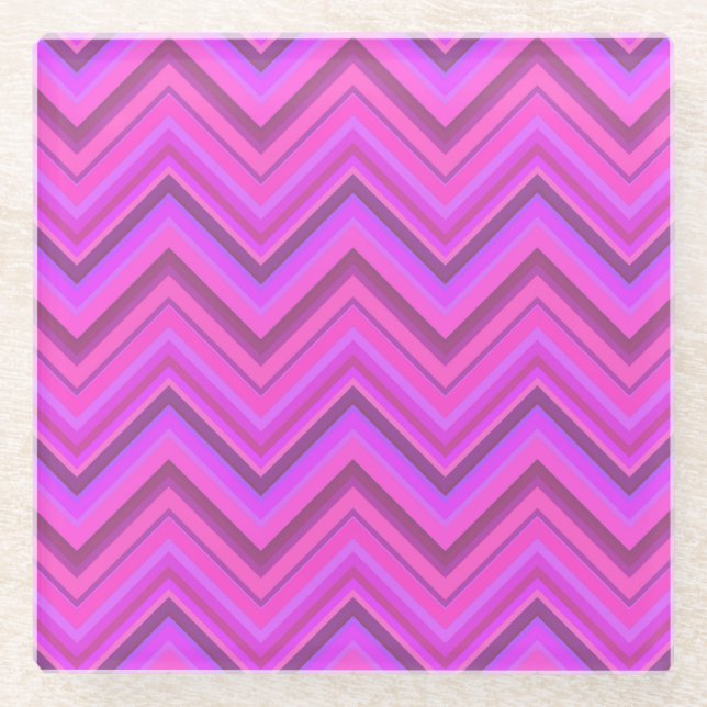 Posavasos De Vidrio Patrón de zigzag de rayas rosas (Anverso)