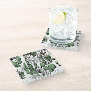 Posavasos De Vidrio Patrón del desierto de Cactus
