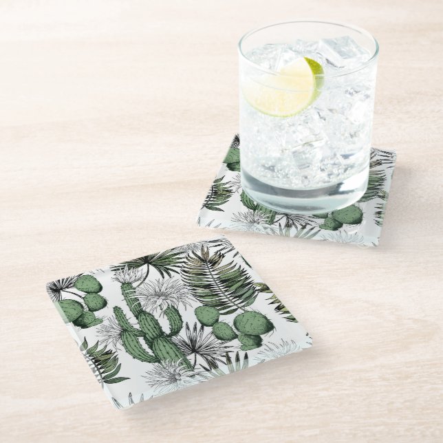 Posavasos De Vidrio Patrón del desierto de Cactus (Angular)