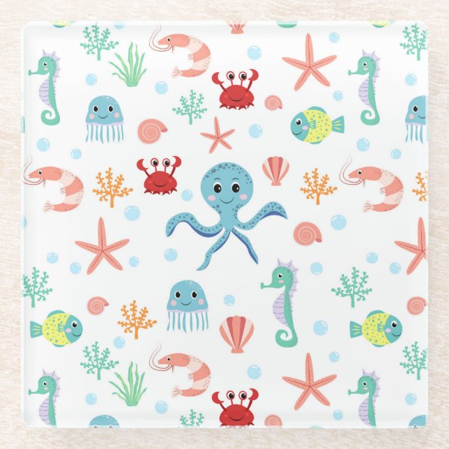 Posavasos De Vidrio Patrón del mundo marino (Anverso)