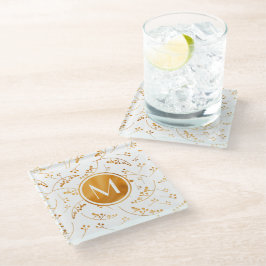 Posavasos De Vidrio Patrón elegante de bayas doradas monograma de moda