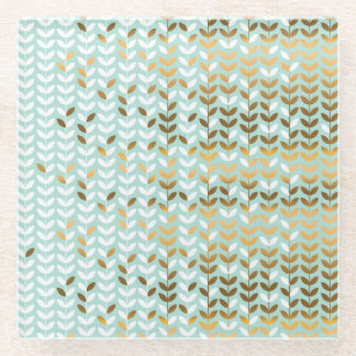 Posavasos De Vidrio Patrón elegante de hojas verdes doradas