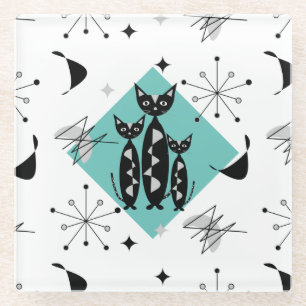 Posavasos De Vidrio Patrón elegante de los gatos retro modernos de me