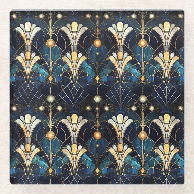 Posavasos De Vidrio Patrón elegante de vidrio manchado de Lotus Faux G (Anverso)