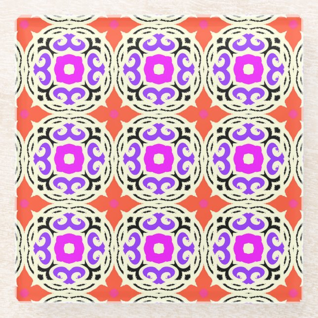 Posavasos De Vidrio Patrón étnico con motivos marroquíes (Anverso)