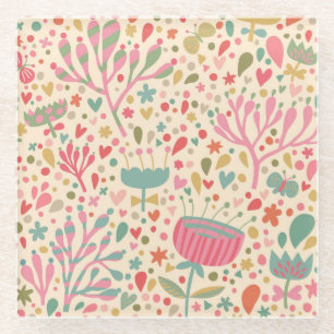 Posavasos De Vidrio Patrón floral brillante