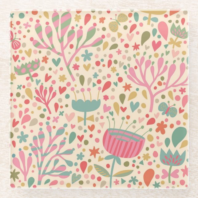 Posavasos De Vidrio Patrón floral brillante (Anverso)