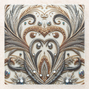 Posavasos De Vidrio Patrón floral brillante con piedra gemela