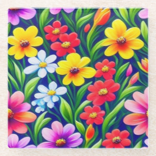 Posavasos De Vidrio Patrón floral colorido