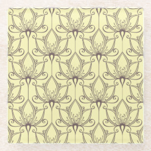 Posavasos De Vidrio Patrón floral crema