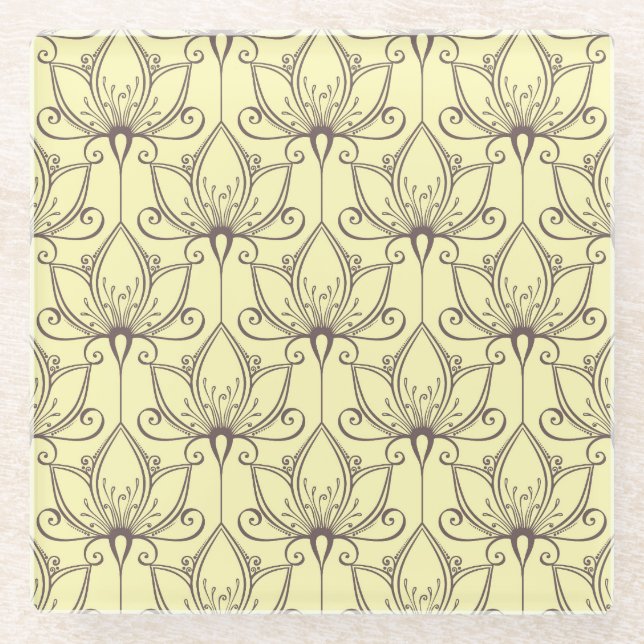 Posavasos De Vidrio Patrón floral crema (Anverso)