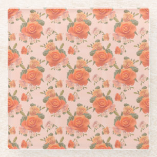 Posavasos De Vidrio patrón floral de boda de primavera naranja rosa