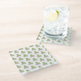 Posavasos De Vidrio Patrón floral de cactus acuarela rosa verde