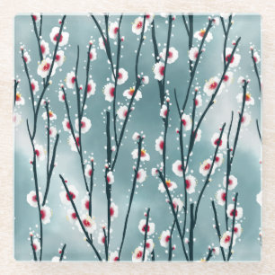 Posavasos De Vidrio Patrón floral de ciruela de primavera