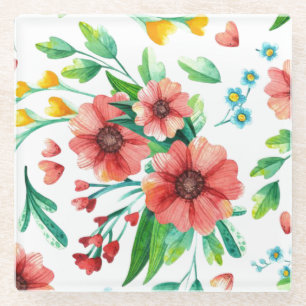Posavasos De Vidrio Patrón floral de flores rosadas pintadas a mano-23