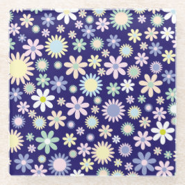 Posavasos De Vidrio Patrón floral de fondo azul