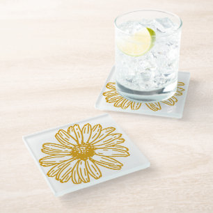 Posavasos De Vidrio Patrón floral de margarita dorada