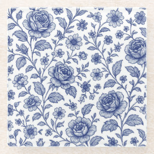 Posavasos De Vidrio Patrón floral de Rosas azules reales