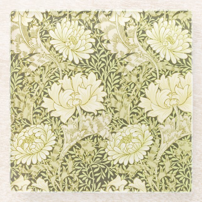 Posavasos De Vidrio Patrón floral de William Morris Chrysanthemum (Anverso)