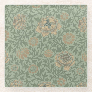 Posavasos De Vidrio Patrón floral de William Morris Grafton en verde s