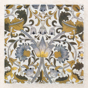 Posavasos De Vidrio Patrón floral de William Morris Lodden: azul dorad