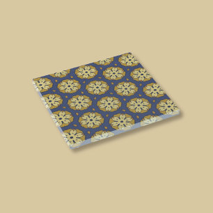 Posavasos De Vidrio Patrón floral dorado y azul y lágrima
