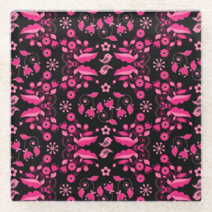 Posavasos De Vidrio Patrón floral escandinavo rosa moderno