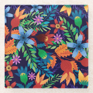 Posavasos De Vidrio Patrón floral exótico colorido-32436