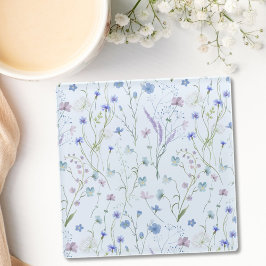 Posavasos De Vidrio Patrón Floral Flor Silvestre Bonito Púrpura Azul