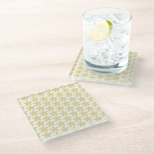 Posavasos De Vidrio patrón floral geométrico neutro de camello beige