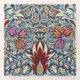 Posavasos De Vidrio Patrón floral índigo vintage de William Morris