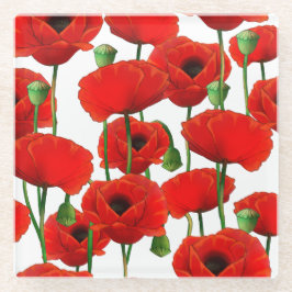 Posavasos De Vidrio Patrón floral Red Poppies