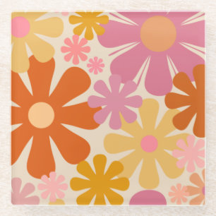 Posavasos De Vidrio Patrón floral retro de los años 1960