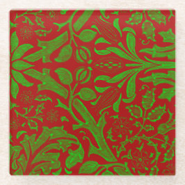 Posavasos De Vidrio Patrón floral rojo y verde