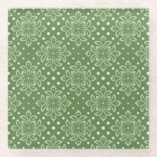 Posavasos De Vidrio Patrón floral sereno sobre fondo verde