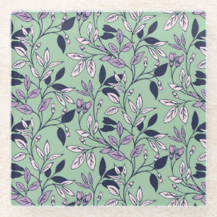 Posavasos De Vidrio Patrón floral simple con un fondo verde suave
