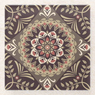 Posavasos De Vidrio Patrón Floral Terroso Simple Básico
