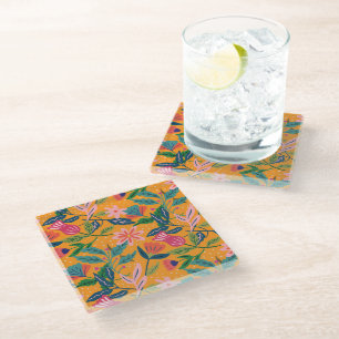 Posavasos De Vidrio Patrón floral tropical moderno