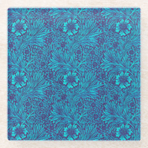 Posavasos De Vidrio Patrón floral turquesa oscuro púrpura vintage